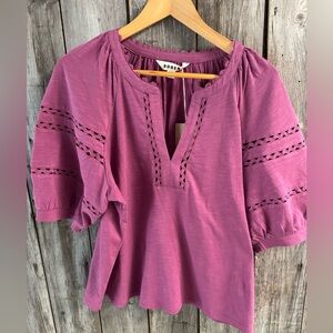 BODEN Maisy Rickrak Puff Sleeve Top - size 12 - actual shirt is PURPLE